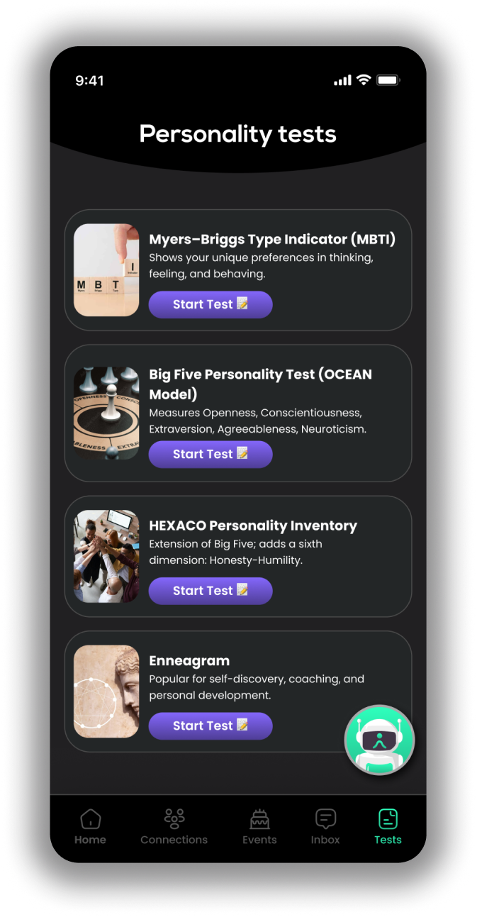 DigiElo Personality Tests Screen